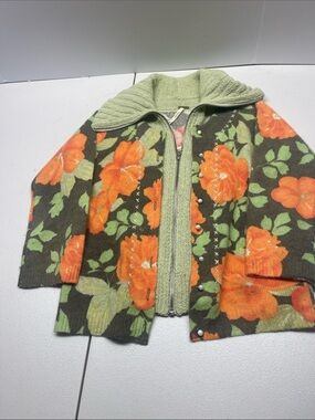 Free People Wool Angora Layered Zip Collared Floral Cardigan Women's XS